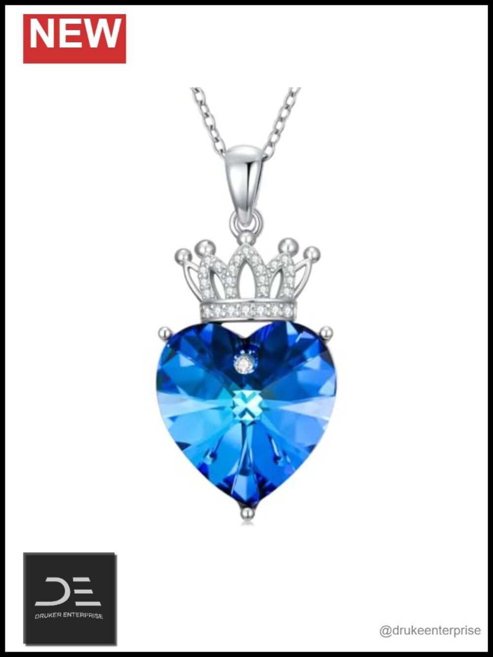 925 Sterling Silver Crystal Heart Pendant Necklace, Blue Sincere Love Jewelry
